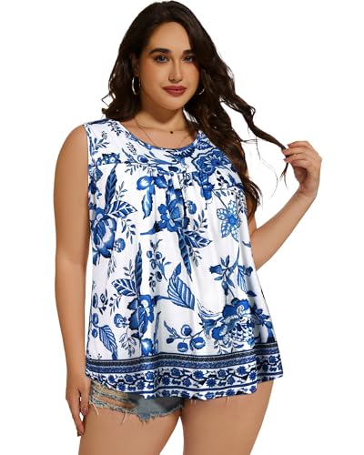 Image of Women Plus Size Tank Top Casual Summer Tops Loose Fit Sleeveless T Shirts Trendy Crewneck Tunic Tees 2026