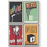 Pillow & Toast Retro Music Decor for Kids Bedroom, Set of Four, 11x17, 80's Band Tour Classic Posters