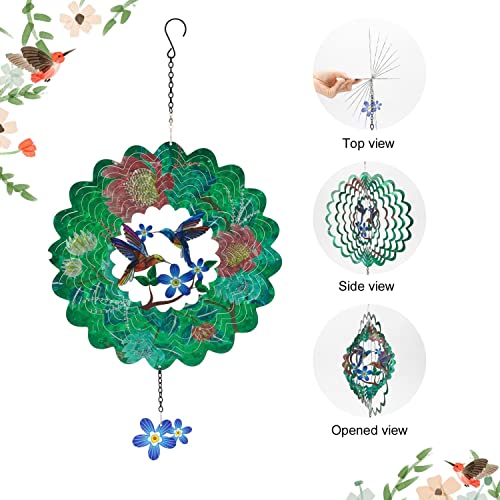 3D Metal Kinetic Wind Spinners-12 Inches Stainless Steel Hummingbird Wind Spinner Outdoor Garden Decoration，Hummingbird Worth Gifts Laser Cut Hanging Wind Spinners #TOP1
