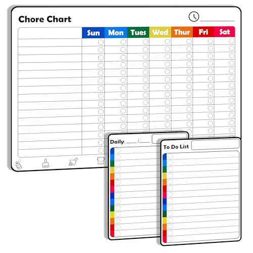Non-Magnetic Dry Erase Chore Chart Whiteboard Calendar Set Chore Chart Boards to Do List & DailyWhiteboard Calendar for Fridge Wall Glass Door; Family Schedule Self Adhesive Wall Planner