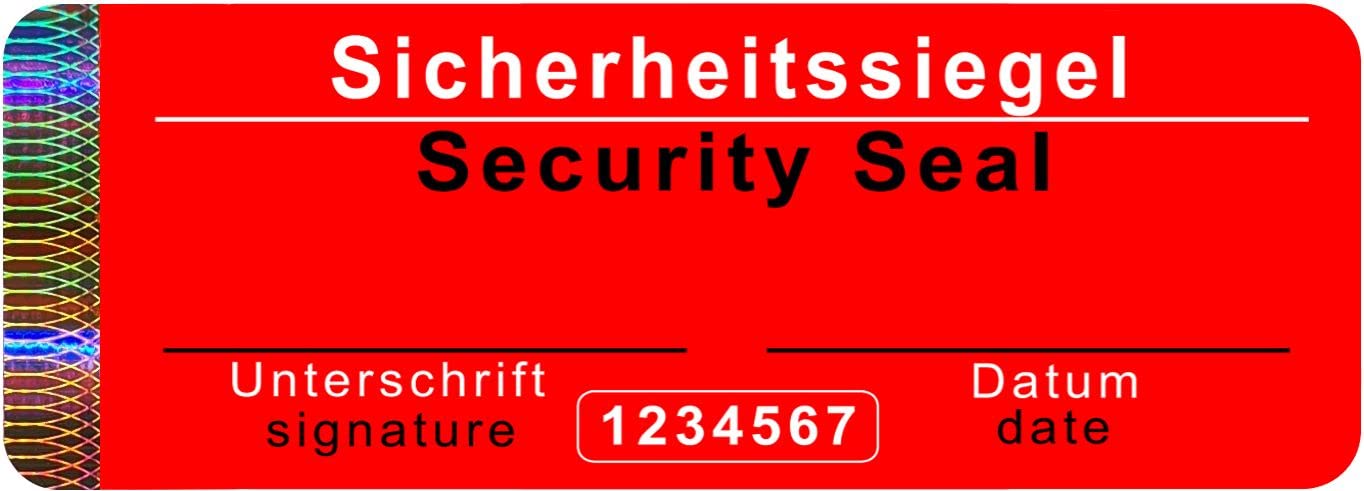 250 pcs - Security Seal with Serial Number - 70x25mm red, German/English, writable, Tamper Proof - self-Adhesive Security Labels, Guarantee & Safety Seals, Authenticity & Original Sticker, Atairs