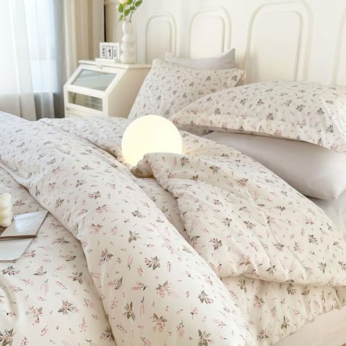 EAVD Vintage Garden Pink Floral Comforter Set Queen Boho Soft