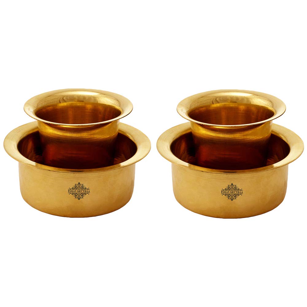 INDIAN ART VILLA Brass Coffee Filter, Davara Coffee Maker, 175 ML, Gold Color, Home, Hotel and Restaurant, Traditional and Durable, Set of 2