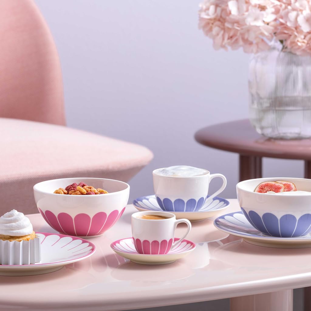 Villeroy & Boch - Fleur Bleu Kaffeetasse mit Untertasse, 160 ml, Tasse mit Blumenmuster für Kaffee oder Tee, Spülmaschinenfest & Mikrowellensicher, Premium Porzellan, Blau