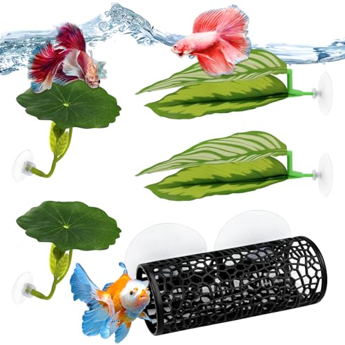 5PCS Betta Hammock & Fish Toys Set, Soft Aquarium Plants & Black Tunnel Hideout for Betta Fish Tank, Safe Decor with Suction Cups for Shrimp, SmallFish