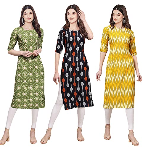 Image of Pinkmint Women's Crepe Digital Print Straight Kurta [Pack of 3] (CKB 337-330-336)
