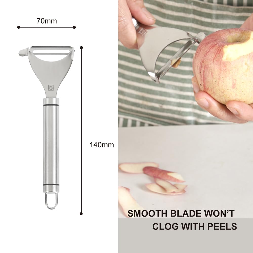 Carrot Peeler, Vegetable and Fruit Peeler, Y Peeler Stainless Steel Blade, Comfortable Handle with Hook, Silver