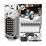 16Pods Full Angle All Pure White LED Rock Lights Full Kit Plug and Play & Pre Wired 6500K with Switch Harness Wiring Extension Fuse, 448Chips Waterproof Underglow 12V for Semi Trucks Pickup Offroad