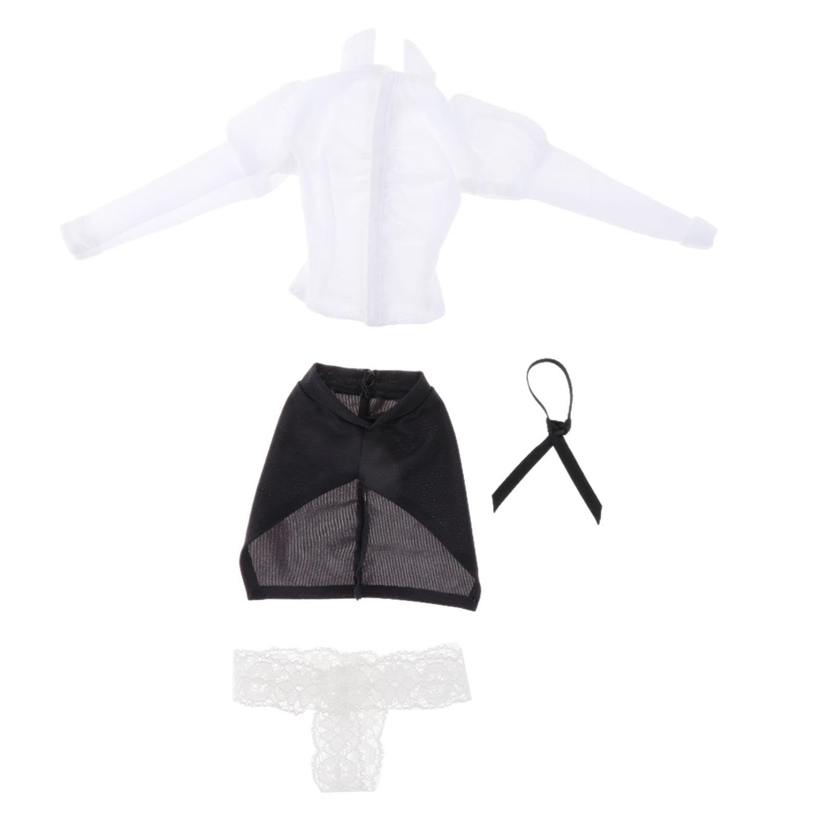 Conjunto de Ropa para Muñeca Femenina a Escala 1/6: Traje Completo con Blusa de Manga Larga Y Falda, Hecho a Mano con, para Figura de Acción F, Gris Oscuro
