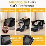 Extra Large Stainless Steel Litter Box with Lid, High Sided Enclosed Metal Cat Litter Pan, Dog Proof Front Entry Top Exit, Odor Control Easy Clean Leak Proof, Includes Scoop & Step, Black - Image 6