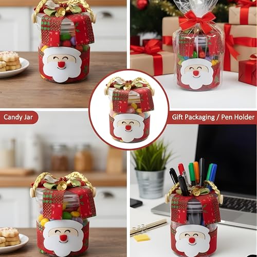 Image of Crackles Christmas Party Decoration Jar with Santa & Snowman Face | Decorative Storage Jar for Gifts for Candies & Party Decor | Xmas Decoration Item Pack of 1