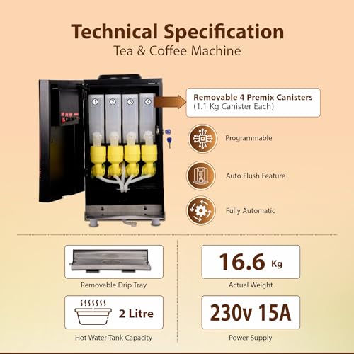 Image of Desire Coffee Machine | Fully Automatic Tea & Coffee 4 Lane Vending Machine | 4 Litre Tank | Drink 4 Hot Beverages at Smart Homes,Offices