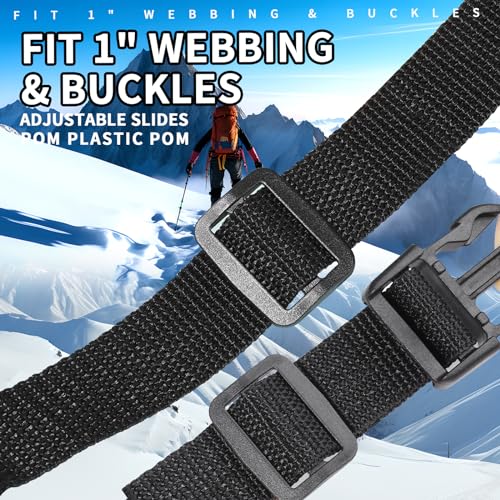 YGDZ 100pcs 1 Inch Tri Glides Slides, Plastic Slide Buckle Adjustable Webbing Slides Adjusters for Belt Backpack Bags, Black