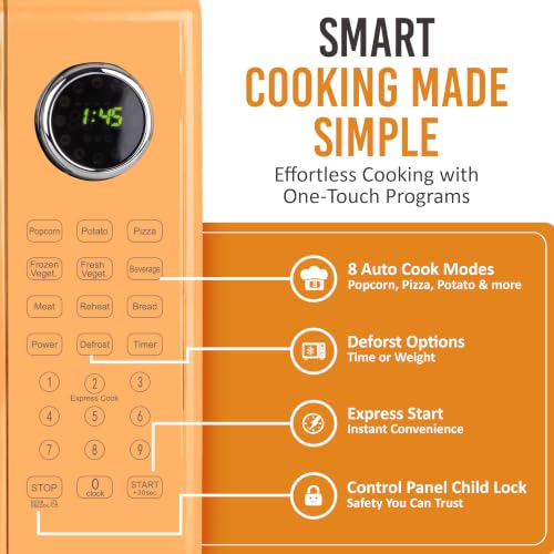 Image of Nostalgia Modern Retro Compact Countertop Microwave Oven - 1.1 Cu. Ft. - 1000-Watts with LED Digital Display - Child Lock - Easy Clean Interior - Orange