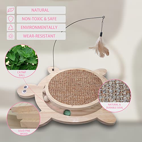 Petest Cat Scratcher Board Natural Sisal Cat Scratch Mat With Interactive Toy And Catnip Balls, Cat Scratching Pad With Cat Toy Roller, Turtle Design #TOP1