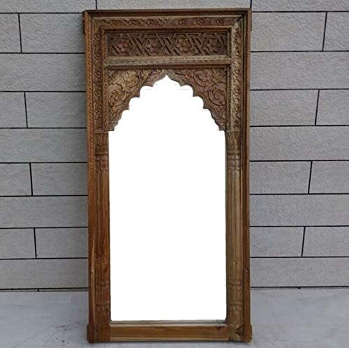 Mehrab Miroir indien sculpté à la main avec globe arqué 80 cm au design moderne à fixation murale, grand miroir élégant sur toute la longueur, miroir...