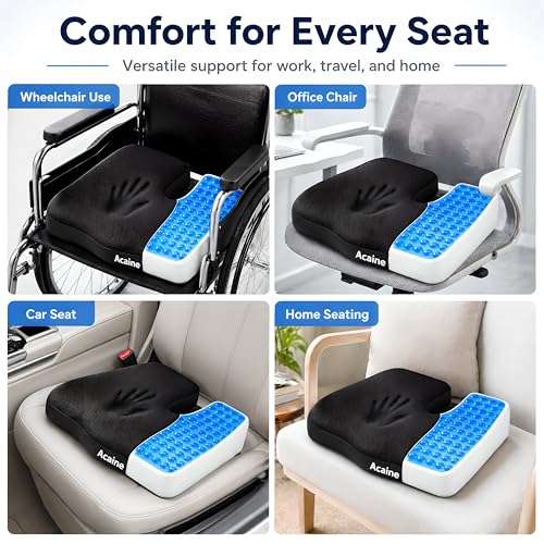 Acaine Extra Wide Cooling Gel Seat Cushion for Wheelchair and Office Chair, 18 x 14 x 3 Inch Memory Foam Chair Cushion with Waterproof Cover, Pressure Relief Seat Cushion for Tailbone and Hip — view 6