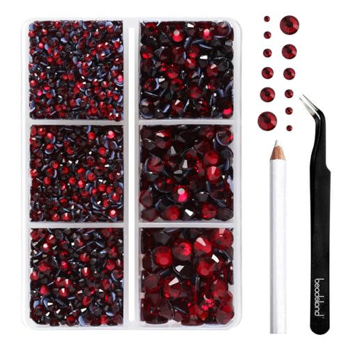 Image of BEADSLAND Hotfix Rhinestones, 4000 PCS Dark Red Rhinestones for Clothes Crafts Mixed 6 Sizes with Wax Pencil and Tweezers Kit, SS6-SS30, Dark Siam