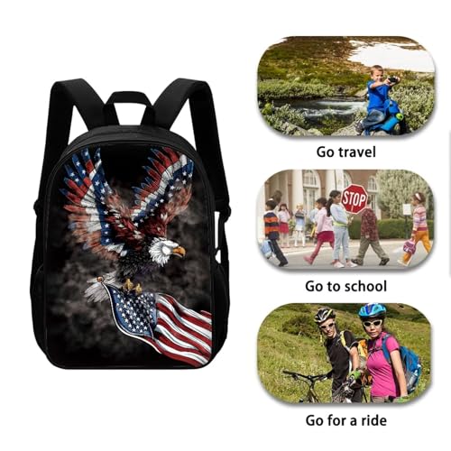 Stylish Patriotics Theme Backpack for Men Women,Kids Boys Girls School Backpacks Fits 8-18 Ages,American Flag Bald Eagle Print Travel Business College Shoulder Bag Purse3
