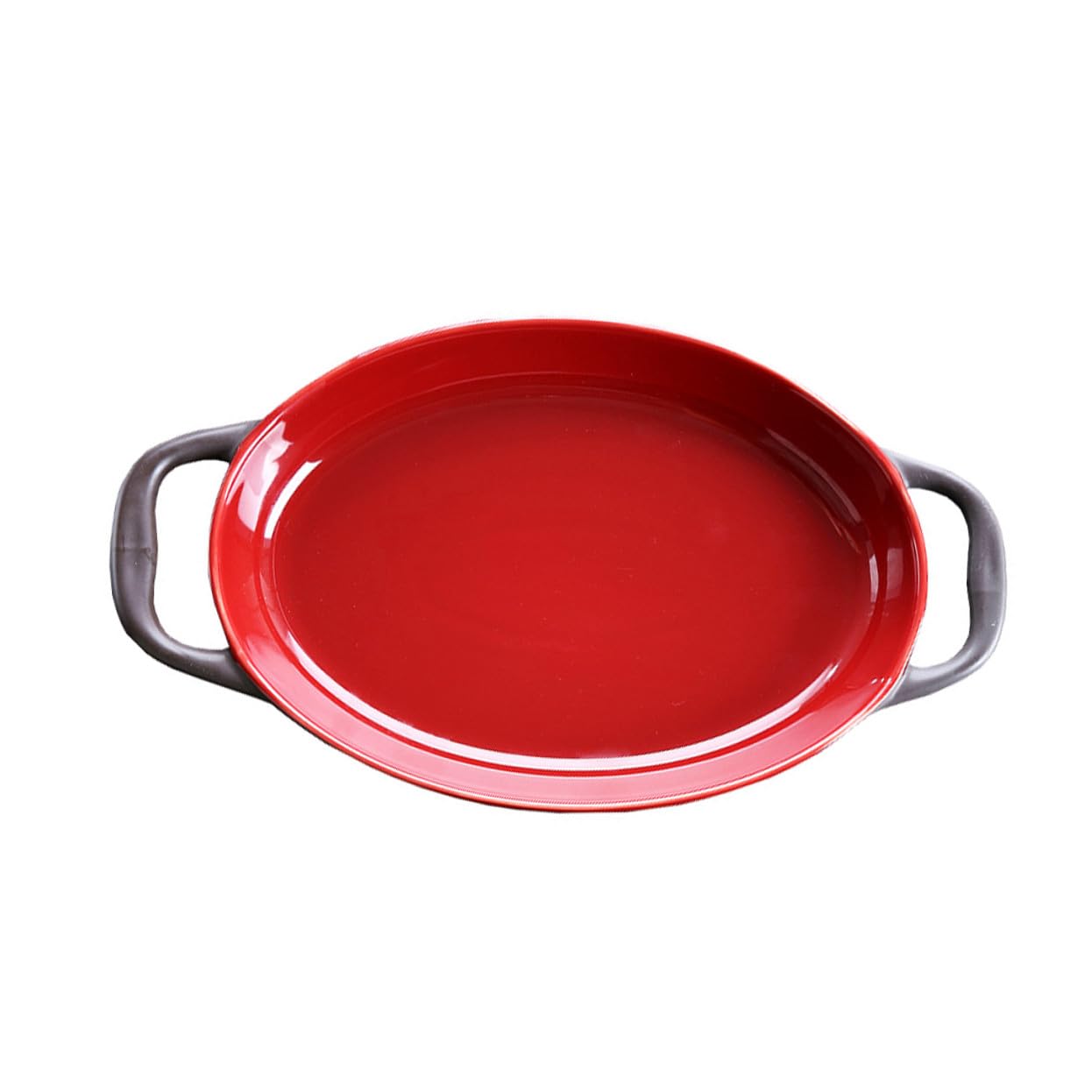 NUOBESTY Keramik Backform mit Doppelgriffen Hitzebeständig Kratzfest Ofenfest Mikrowellengeeignet Spülmaschinenfest Eleganter Roter und Schwarzer Auflaufform für Salat Braten Backen
