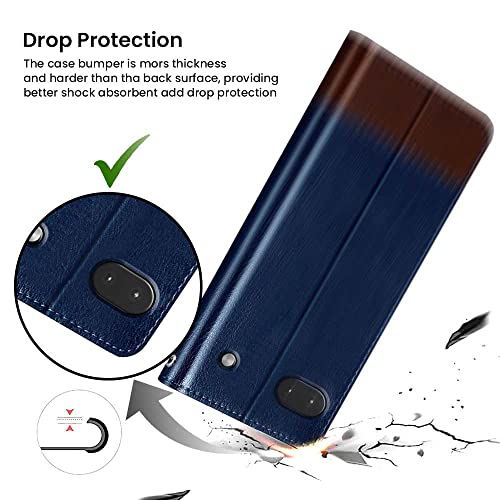 Image of FLIPPED Vegan Leather Flip Case Back Cover for Google Pixel 6A (Flexible, Shock Proof | Hand Stitched Leather Finish | Card Pockets Wallet & Stand | Blue with Brown)