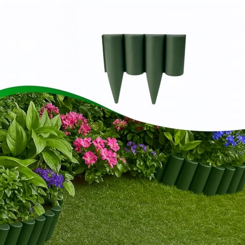 Image of Woven Garden Border Fence Pillar Design (10 Pcs) Bamboo - Interlocking Edging Panels | Flexible Weave Fence for Flower Beds, Lawns & Pathways