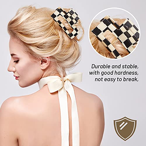 4 Pieces Checkered Hair Claw Clips Non Slip Hair Jaw Clip Large Rectangular Hair Barrettes For Thick Thin Curly Straight Long Hair For Women Girls 80'S Hair Accessories Black And White (Simple Style) #TOP30