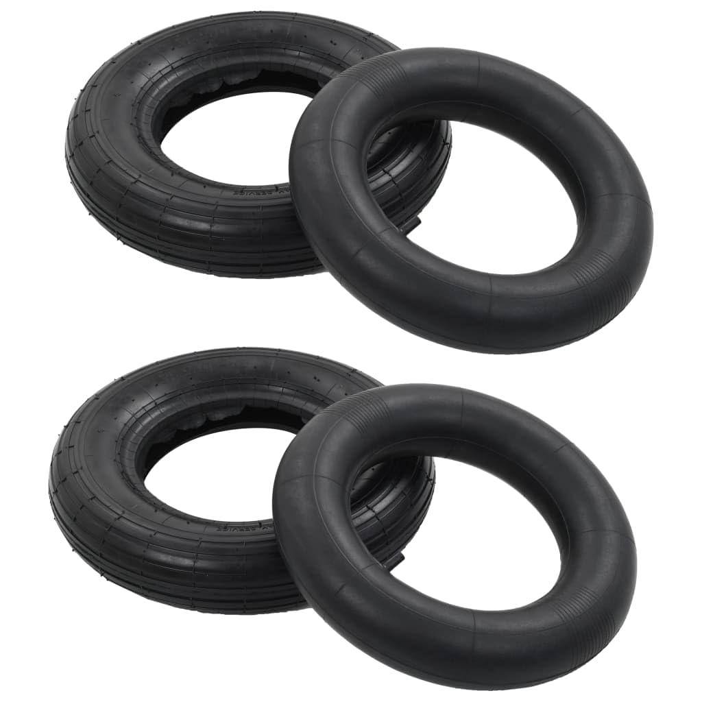 Set di 2 pneumatici per carriola 3.50-8 4PR con camera d'aria, robuste ruote di ricambio per carriola, carrello da trasporto e carrello, diametro 36 cm, portata 120 kg
