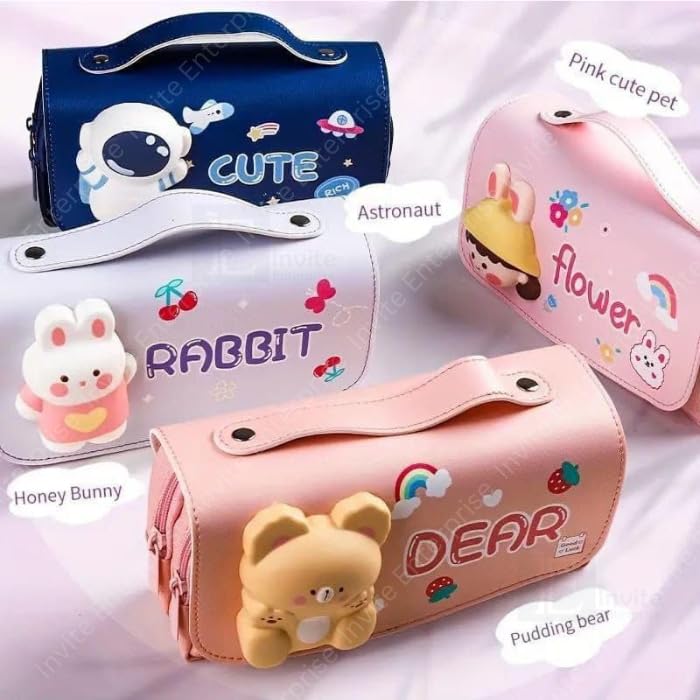 Image of Invite Enterprise Cartoon Theme Pencil Case - 3D EVA Pencil Case Pouch, Multipurpose Zipper Pencil Case for Kids, Pen and Pencil Bag for School Kids, Girls, Stationery Storage Box (Cute)