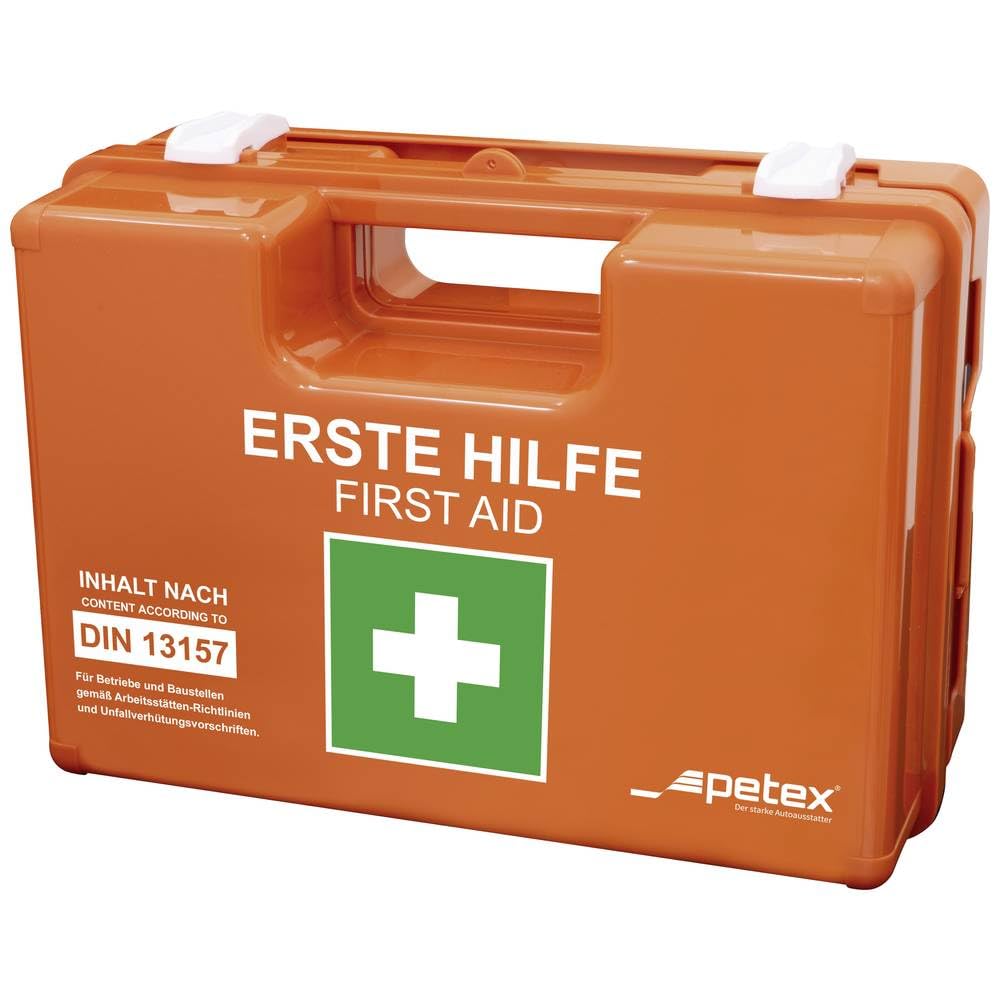 PETEX Betriebsverbandkasten DIN 13157 Profi, mit Wandhalterung, orange