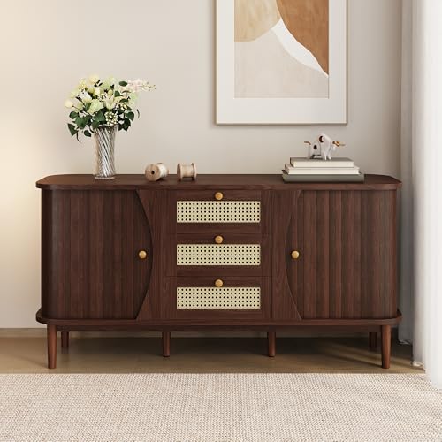 HYSZ Aparador de ratán con cajones, cómoda con puertas correderas, 140,5 x 40 x 76 cm