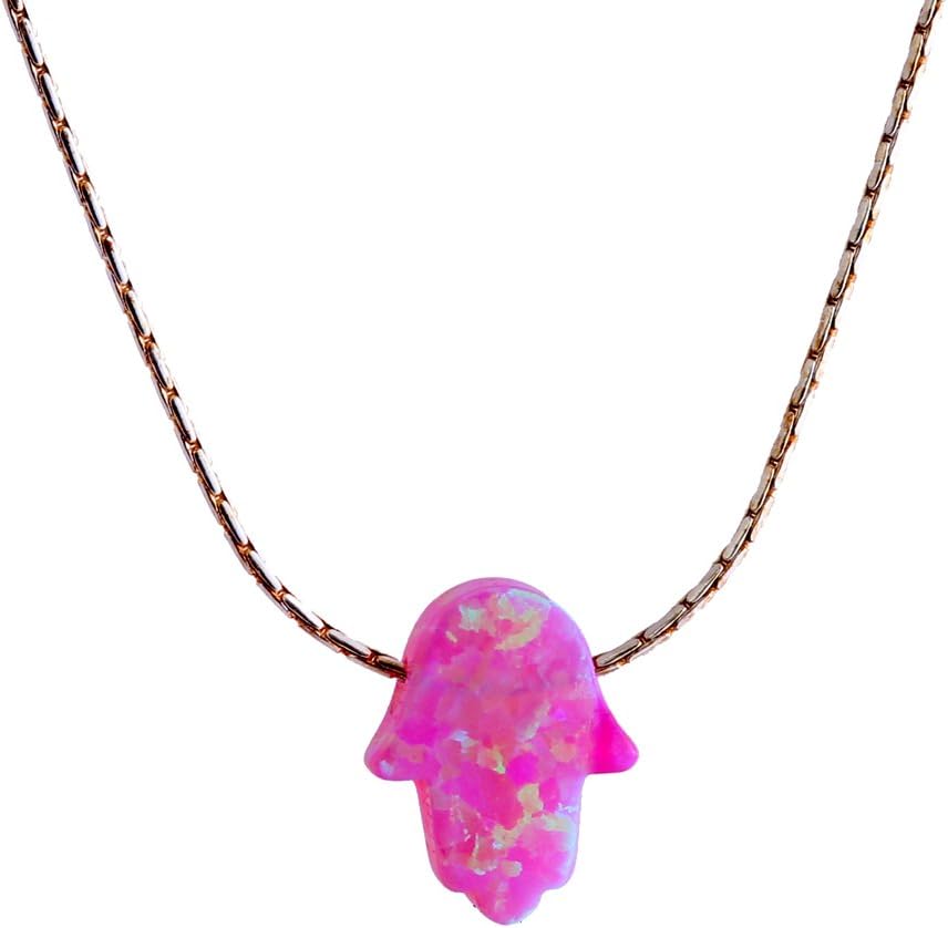 Blue Opal Hamsa Necklace 14mm and Gold Filled Chain