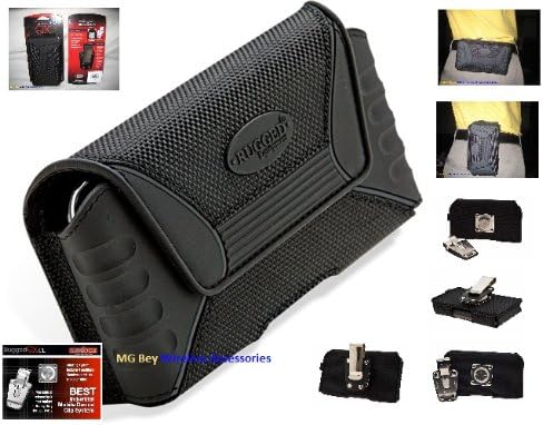 Rugged QX NXT XX-Large Heavy Duty Horizontal/Vertical Black Holster Pouch W/Detachable Swivel Quad Lock Metal Steel Belt Clip for Boost Mobile Alcatel OneTouch Conquest / 7046T