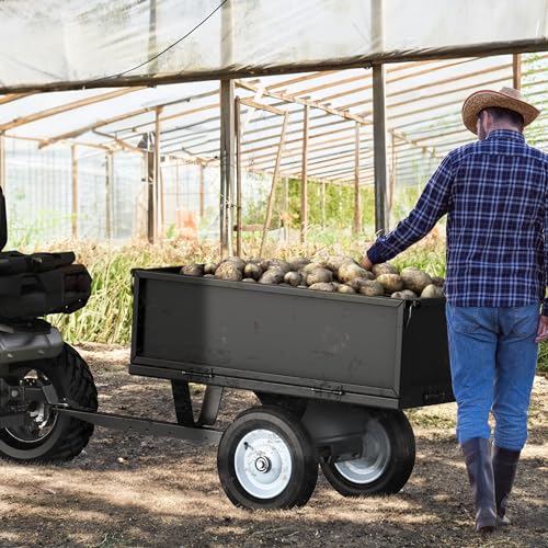 YINTATECH ATV Dump Trailer,Heavy Duty Tow Behind Dump Cart,Study Yard Garden Trailer for Pull Behind Lawn Mower Trailer Tractor,Alloy Steel,Black