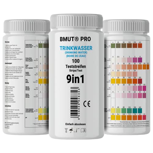 9in1 Trinkwasser Teststreifen - Wassertester 100 Stück - für Leitungswasser Wasserqualität Analyse Gesamthärte Blei Kupfer Nitrat