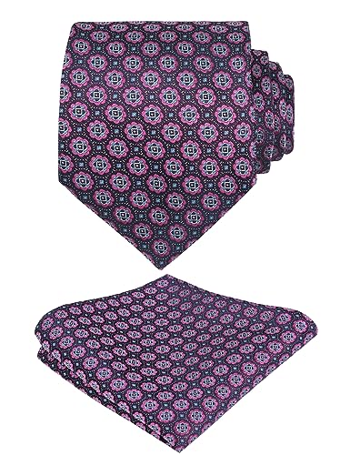 Image of Alizeal Mens Vintage Solid Plaid Tie with Pocket Square 3.15inches Necktie Set