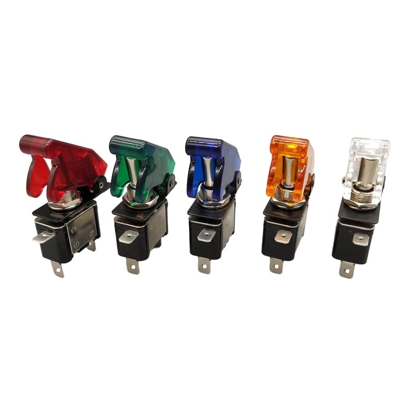 Auto Car Boat Truck Illuminated Led Toggle Switch with Safety Aircraft Flip Up Cover Guard Red Blue Green Yellow White 12V 20A(A Set of Green)