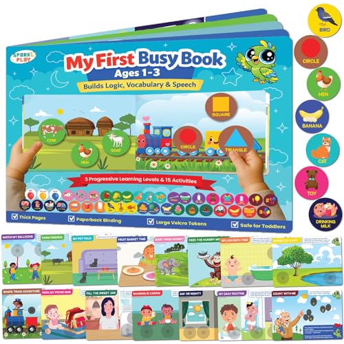 Image of SparkLPlay Flash Card & Busy Book Learning Activities for Kids Ages 1-3 | Gift for Boys & Girls | Learn - Colors, Animals, Shapes, Habitats, Daily Routine, & Life Skills