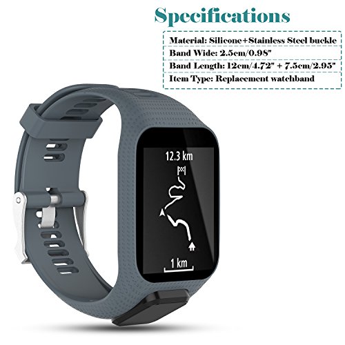 Pulseira de Silicone Cinza Para Relógio TomTom Runner 2/3 / Spark/Adventure …