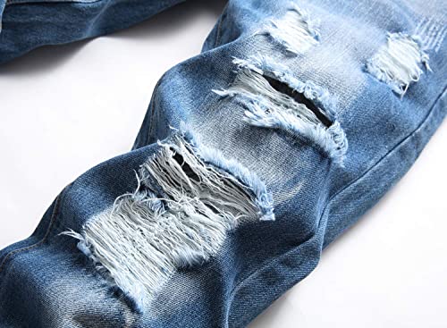 Liuhond Men's Ripped Distressed Destroyed Straight Fit Washed Denim Jeans Pants(3332Blue, 40) #TOP6
