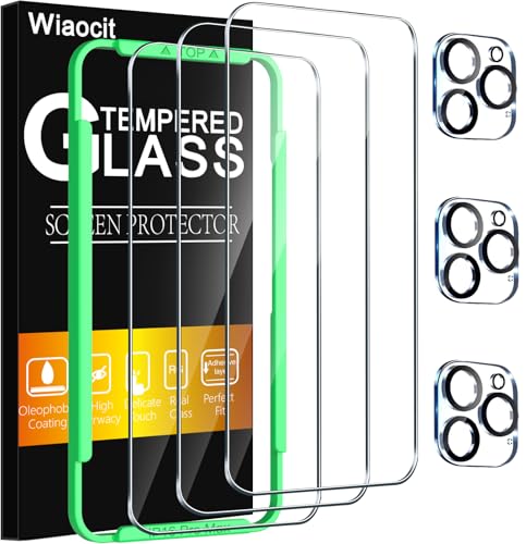 Wiaocit 3 Pack Tempered Glass Screen Protector for iPhone 16 Pro Max with 3 Pack Camera Lens Protector 9H Hardness Bubble Free Case Friendly