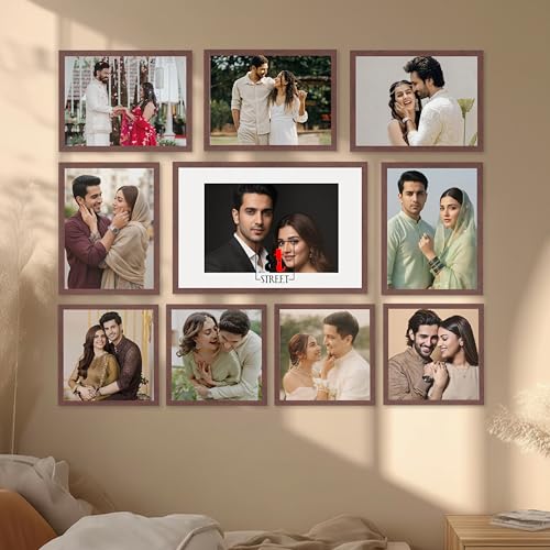 Image of Art Street Photo Frame Set of 10 Brown Wall Decor Collage Display Hanging Family Picture Frames Gallery Collection Decor Items Wall Mount Frames Birthday Anniversary, 8x8, 8x12 and 12x16 In