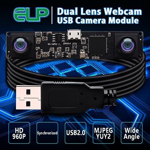 Image of ELP Dual Lens USB Camera Module for Computer - Mini UVC USB2.0 Lightburn High Speed 960P 60fps Laser Engraver Industrial Binocular PC Camera