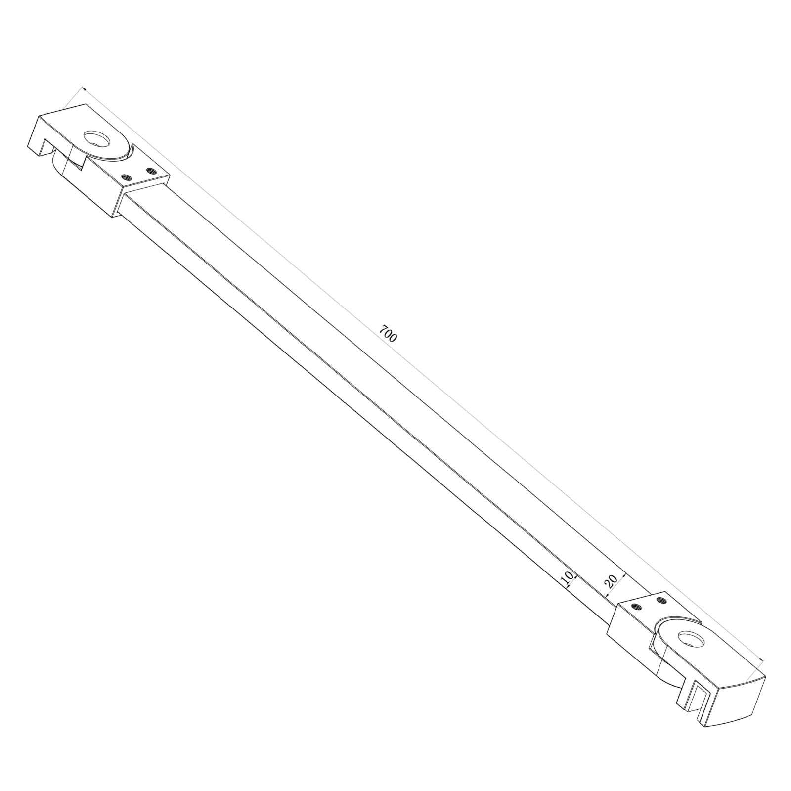 Asta di stabilizzazione per doccia, spessore del vetro, 6 mm, 8 mm, 10 mm, con giunto girevole a 180°, asta di stabilizzazione, 70 cm, girevole in acciaio inox, rettangolare, nero opaco