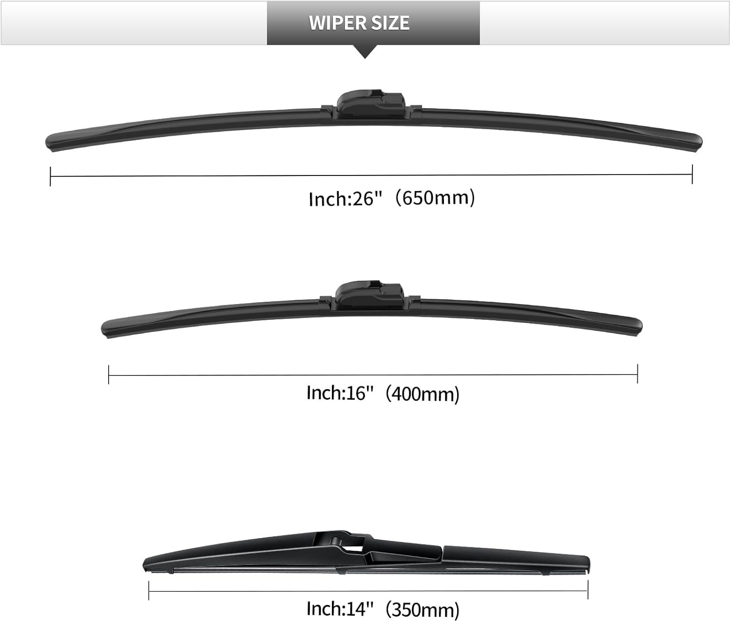 Front and Rear Windshield Wiper Blades, 3 Pcs Front and Back Windshield Wipers Blades Replacement for Hyundai Tucson 2016-2021, Car Window Wiper Blades for 2016 2017 2018 2019 2020 2021.