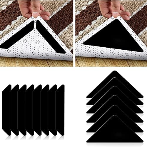 Rug Gripper Tape for Hardwood Floors: 14 PCS Non Slip Rug Pads Double Sided Carpet Tape Rug Corner Grippers for Area Rugs Washable Reusable Runner Rug Sticky Pad No Curl for Tile Wood Floors Floor Mat