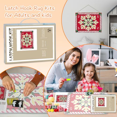 Image of YP Christmas Latch Hook Rug Kit - 20x15 Inch Festive Needlecraft for Holiday Home Decor, Easy DIY Crochet Rug for Beginners, Thoughtful Handmade Gift Idea