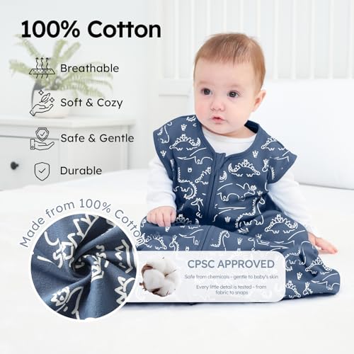 Image of Yoofoss Baby Sleep Sack 6-12 Months 0.5 TOG Baby Wearable Blanket, 100% Organic Cotton Infant Toddler Sleeping Sack 2-Way Zipper Lightweight Sleep Sack, Grizzly