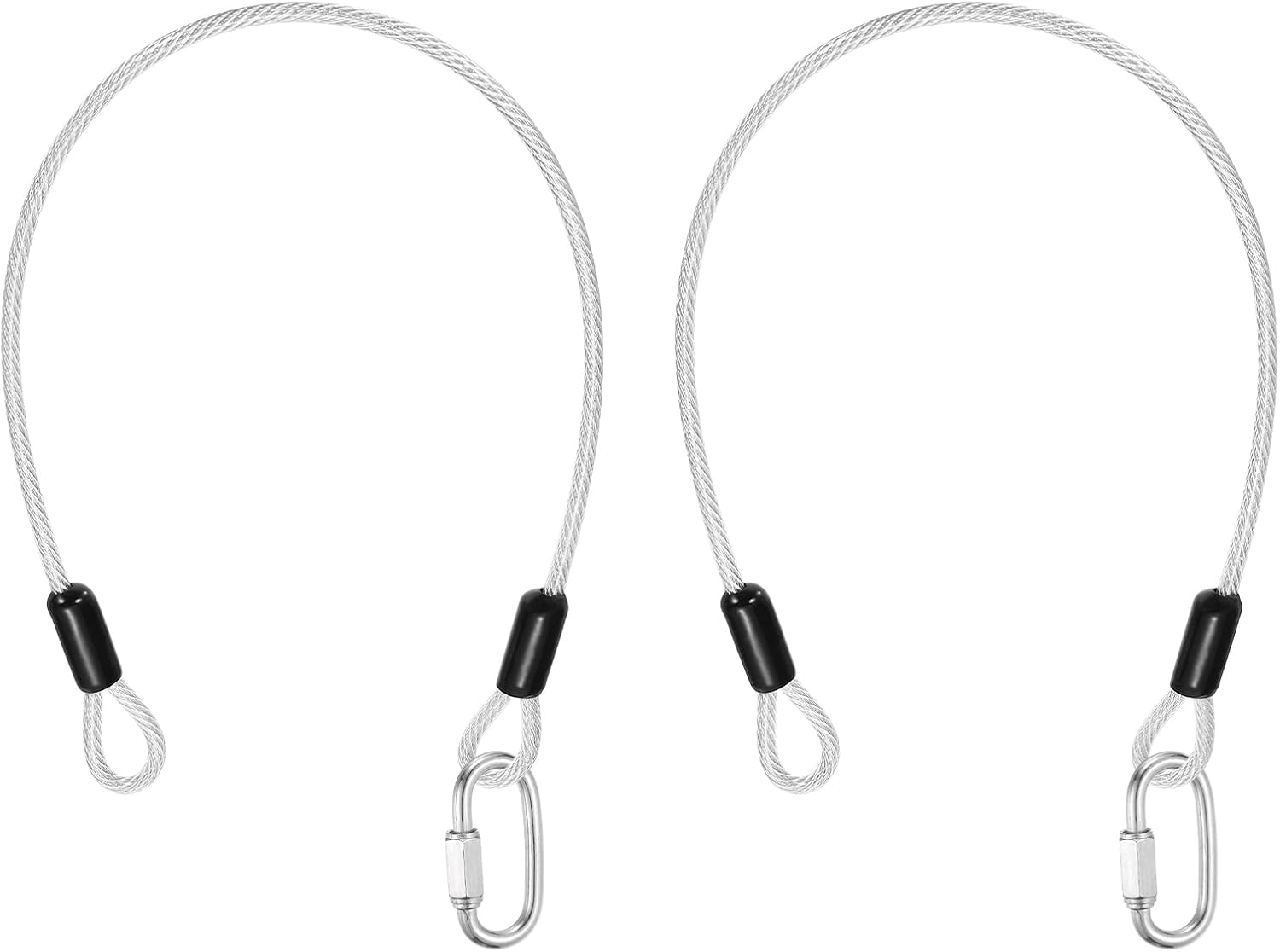 PATIKIL Security Cable Lock (3/16" Dia 1.6ft, Clear)(2 Set) Vinyl Coated 304 Stainless Steel Double Loop Flexible Wire Rope Safety Cable with Quick Links Locking Connectors