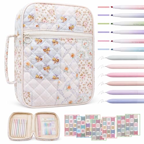 BtyHomShelf Bible Cover Case For Women Large Bible Bag with Study Supplies Quilted Bible Carrying Case for Girls Portable Bible Case with Highlighter Pens Tabs Bible Study Gifts for Women